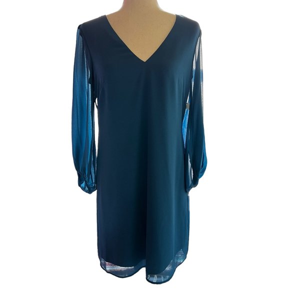 knee length dresses for ladies Square Neck Long Sleeve Chiffon Dress for Garden Weddings main image 1